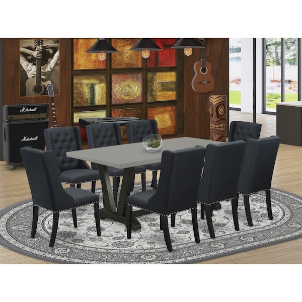 East West Furniture 9 Piece V-Style Dining Room Set - Wire Brush Black V697FO624-9 - main